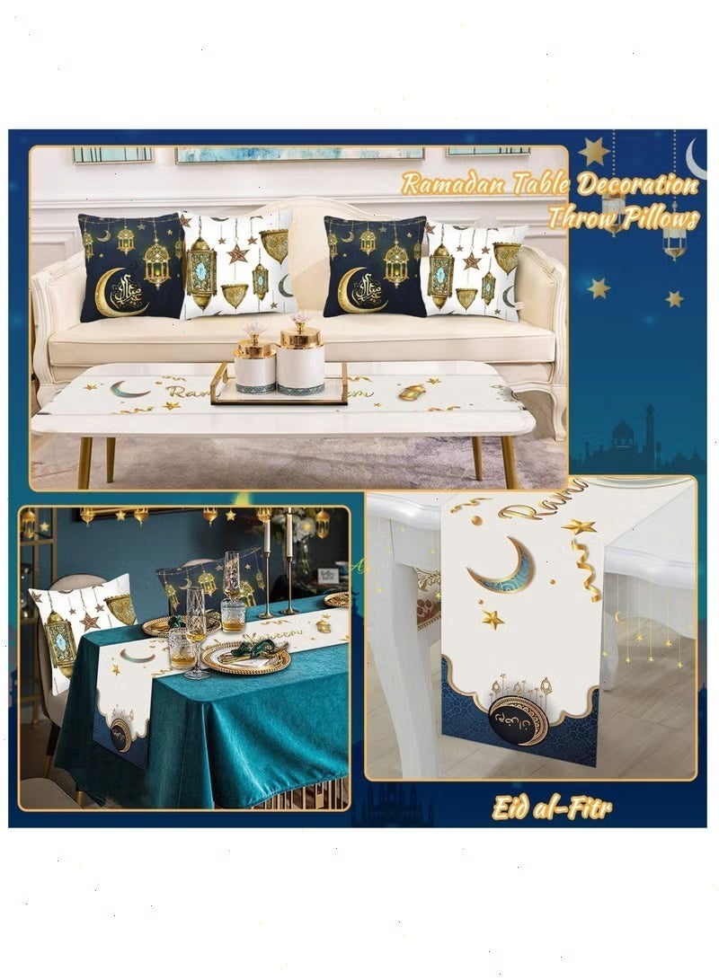 Ramadan Decorations, 5pcs RamadanTable Decorations with Ramadan Table Runner and 4 Pcs Decorative Pillow Covers - Image 3